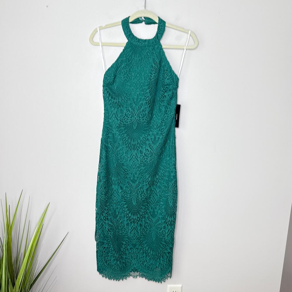 NEW NWT Lulus Halter Neck Backless Bodycon Midi Crochet Lace Dress Size Small